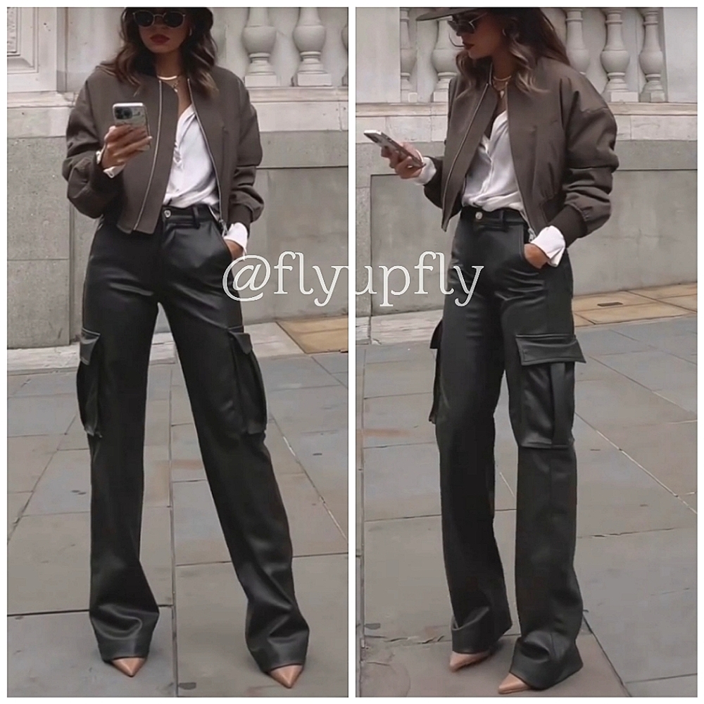 Zara * BLOGGERS FAVORITE NWT  Faux Leather Wide Cargo Pockets Pants